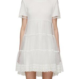 Alice + Olivia Embroidered Tulle & Jersey T-Shirt Dress